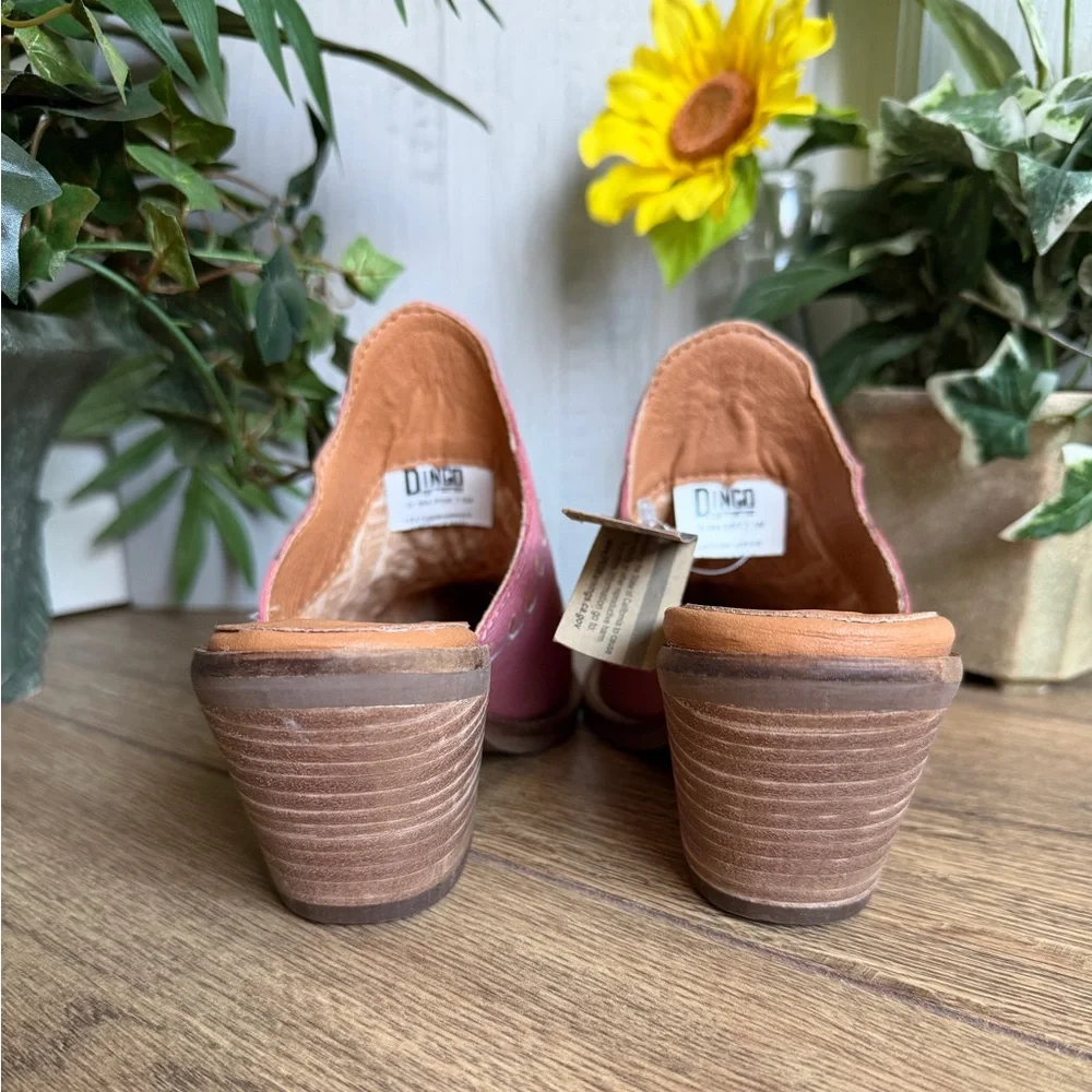 Dingo Women's Pink Leather Wildflower Embroidered Snip Toe Mule Size 7.5 - NWT - Picture 5 of 10